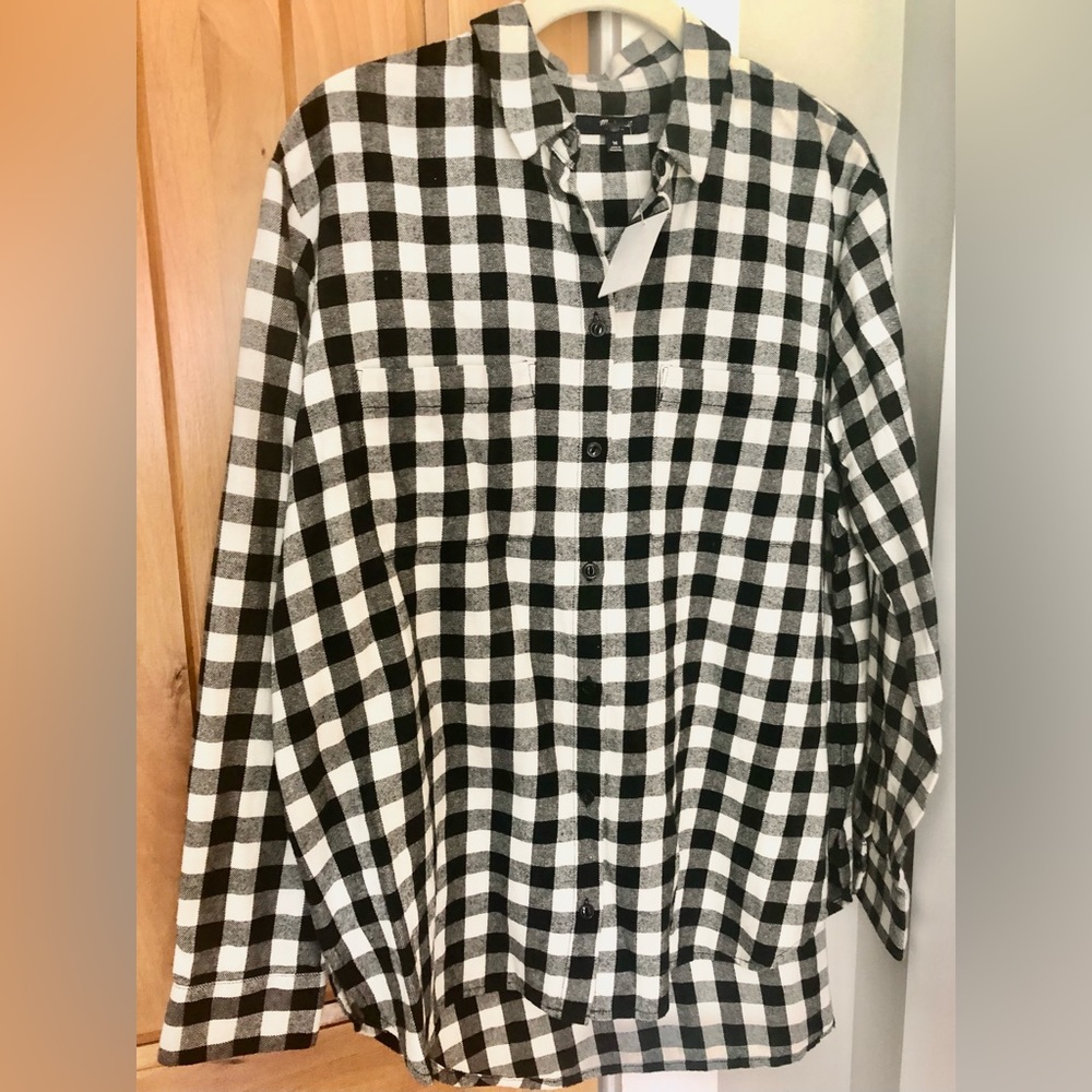 NWT Madewell Buffalo Check Plaid Flannel Button Up Tunic